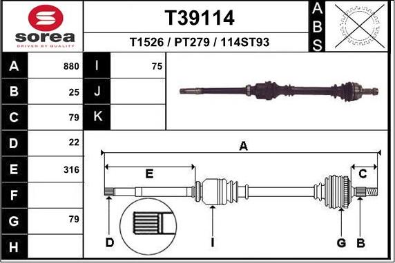 EAI T39114 - Приводной вал autospares.lv