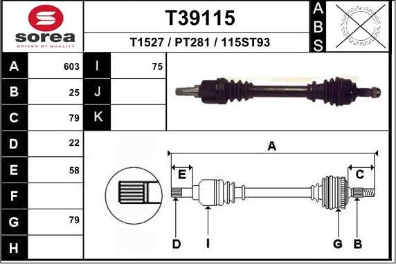 EAI T39115 - Приводной вал autospares.lv