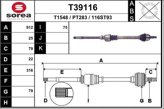 EAI T39116 - Приводной вал autospares.lv