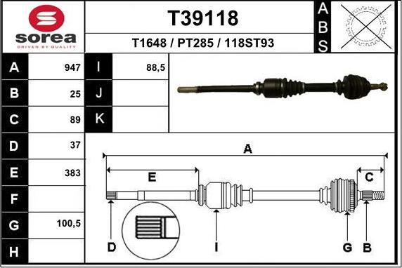 EAI T39118 - Приводной вал autospares.lv