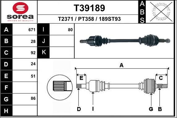 EAI T39189 - Приводной вал autospares.lv