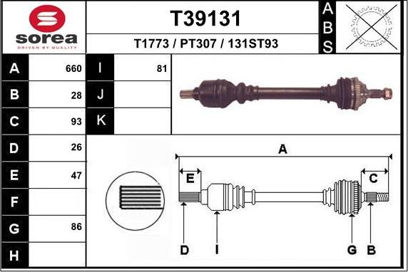 EAI T39131 - Приводной вал autospares.lv