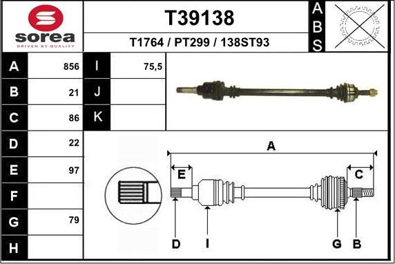 EAI T39138 - Приводной вал autospares.lv