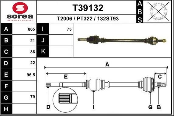 EAI T39132 - Приводной вал autospares.lv