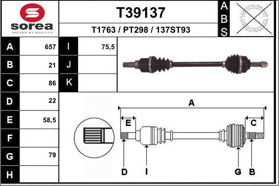 EAI T39137 - Приводной вал autospares.lv