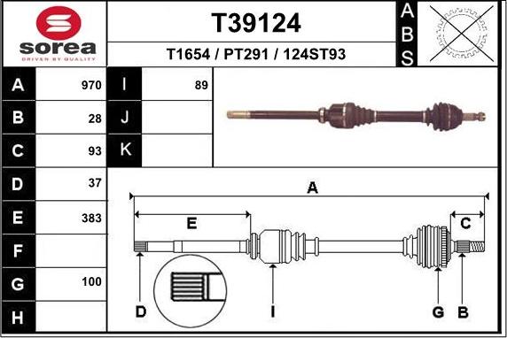 EAI T39124 - Приводной вал autospares.lv