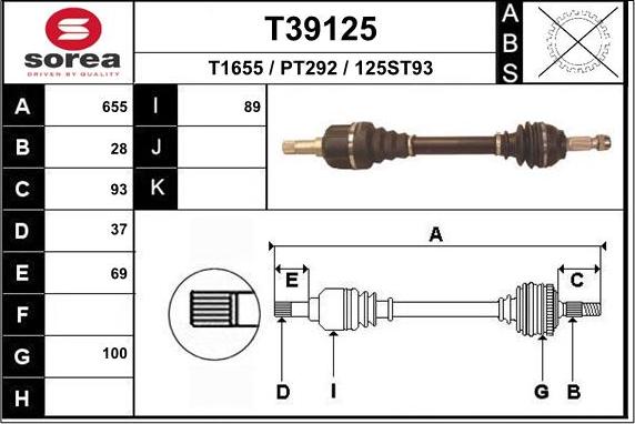 EAI T39125 - Приводной вал autospares.lv