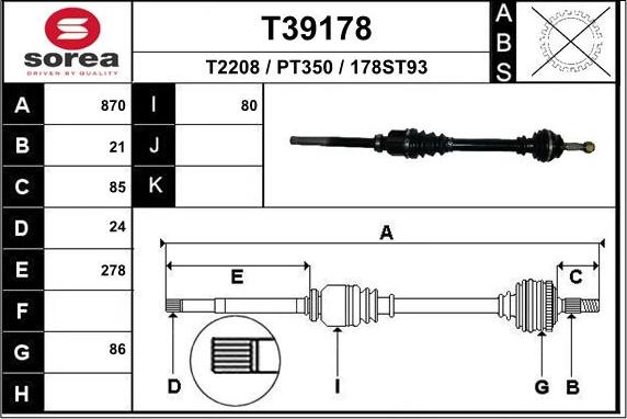 EAI T39178 - Приводной вал autospares.lv