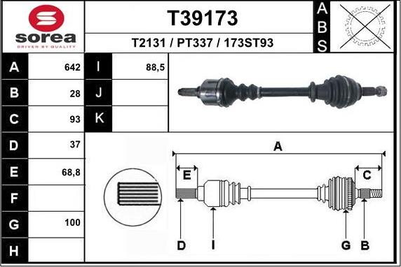 EAI T39173 - Приводной вал autospares.lv