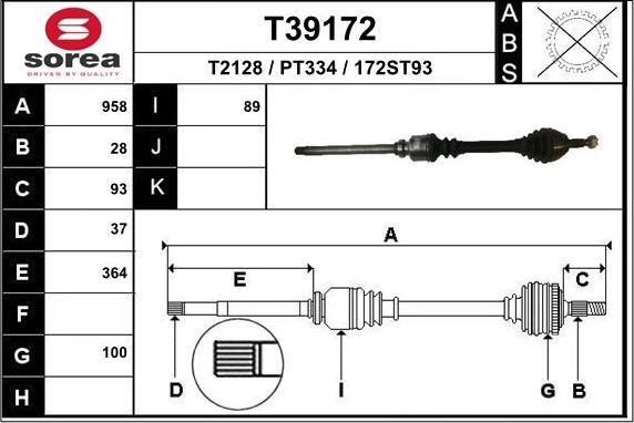 EAI T39172 - Приводной вал autospares.lv