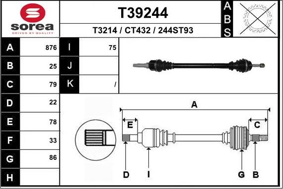 EAI T39244 - Приводной вал autospares.lv