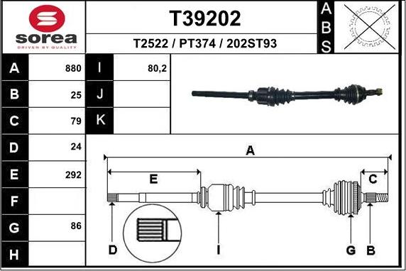 EAI T39202 - Приводной вал autospares.lv