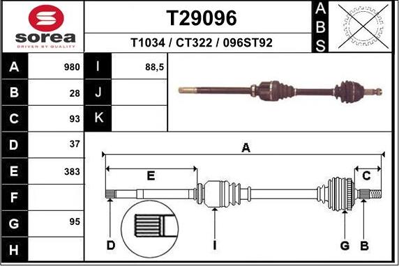 EAI T29096 - Приводной вал autospares.lv