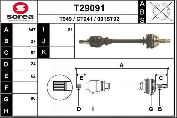 EAI T29091 - Приводной вал autospares.lv