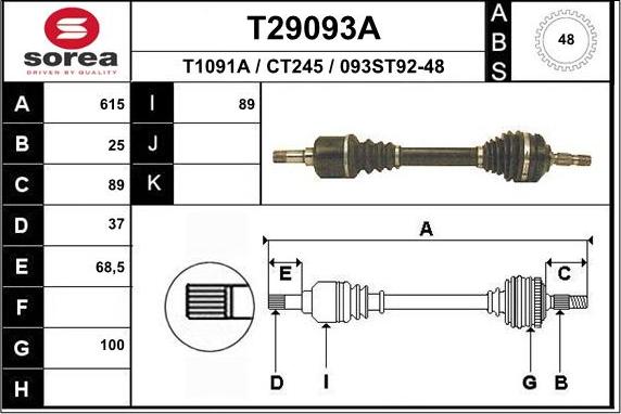 EAI T29093A - Приводной вал autospares.lv