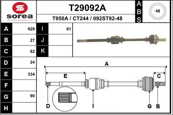 EAI T29092A - Приводной вал autospares.lv