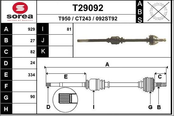 EAI T29092 - Приводной вал autospares.lv