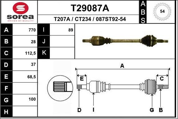 EAI T29087A - Приводной вал autospares.lv