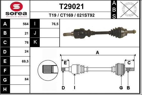 EAI T29021 - Приводной вал autospares.lv