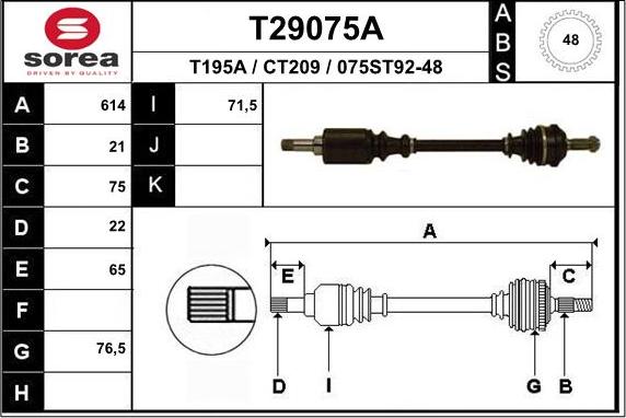 EAI T29075A - Приводной вал autospares.lv