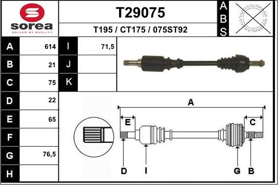 EAI T29075 - Приводной вал autospares.lv