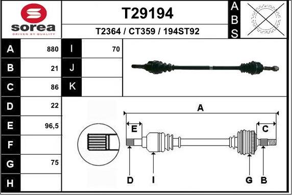 EAI T29194 - Приводной вал autospares.lv