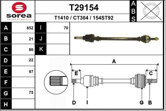 EAI T29154 - Приводной вал autospares.lv