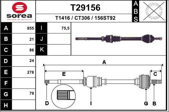 EAI T29156 - Приводной вал autospares.lv