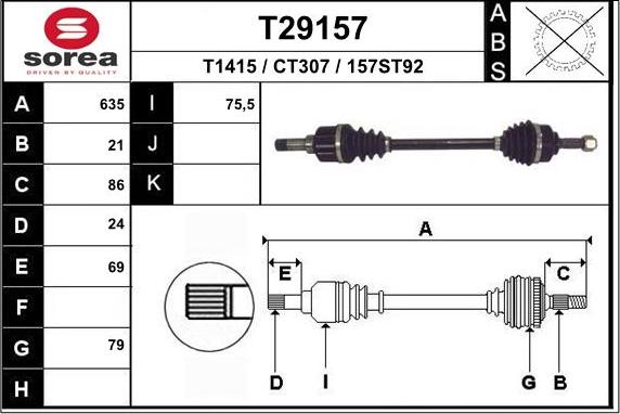 EAI T29157 - Приводной вал autospares.lv