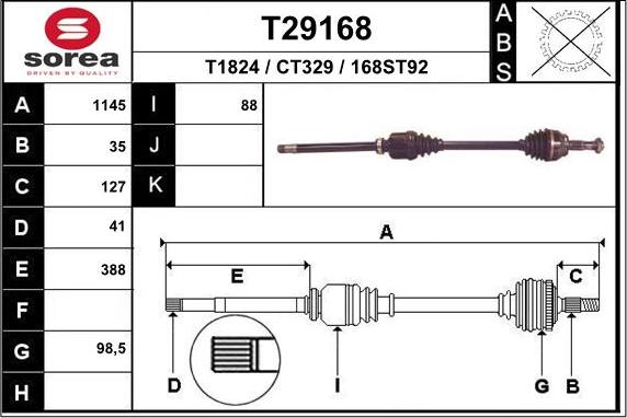 EAI T29168 - Приводной вал autospares.lv