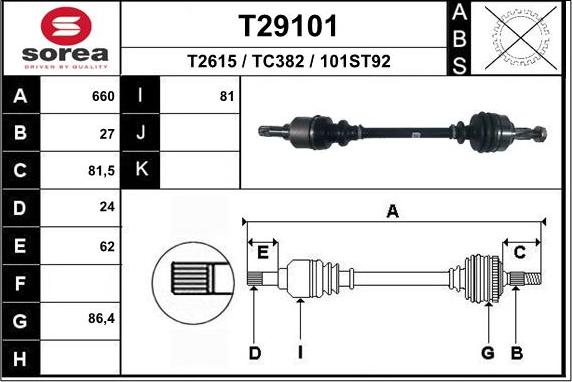 EAI T29101 - Приводной вал autospares.lv