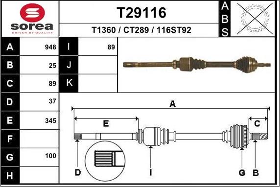 EAI T29116 - Приводной вал autospares.lv