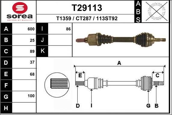 EAI T29113 - Приводной вал autospares.lv