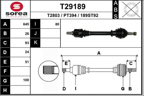 EAI T29189 - Приводной вал autospares.lv