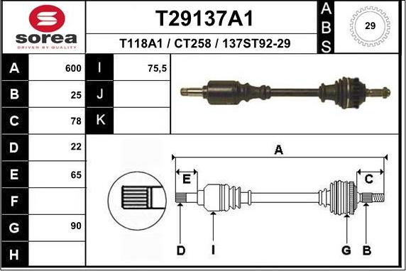 EAI T29137A1 - Приводной вал autospares.lv