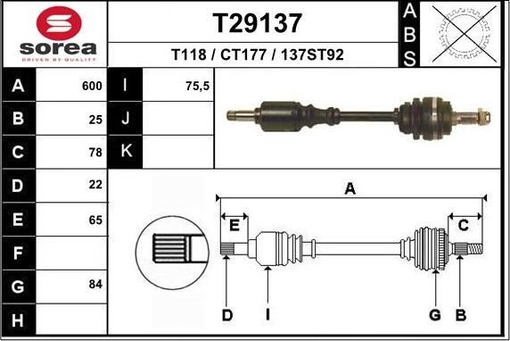 EAI T29137 - Приводной вал autospares.lv