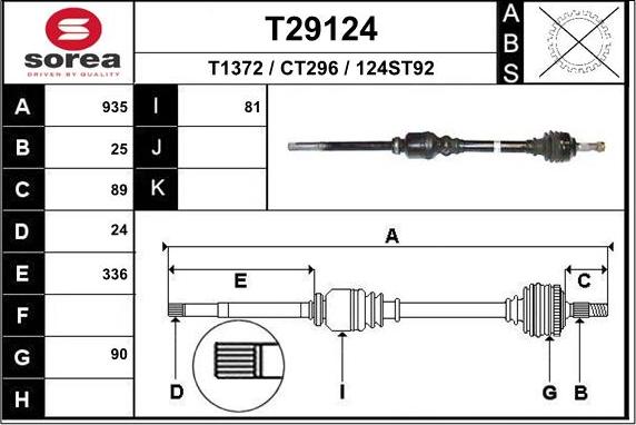 EAI T29124 - Приводной вал autospares.lv