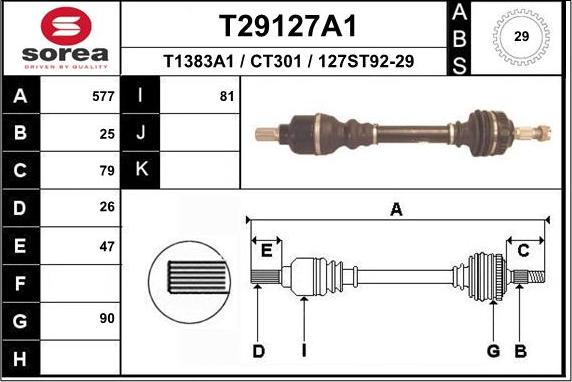 EAI T29127A1 - Приводной вал autospares.lv