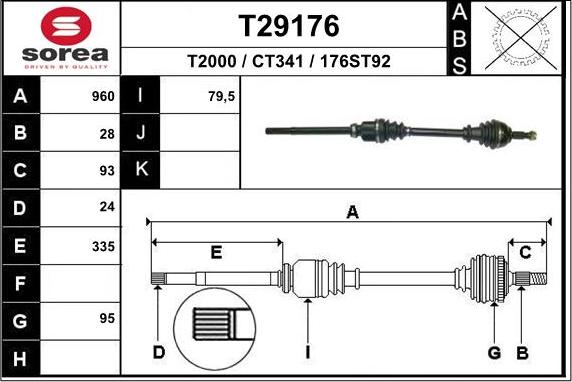 EAI T29176 - Приводной вал autospares.lv