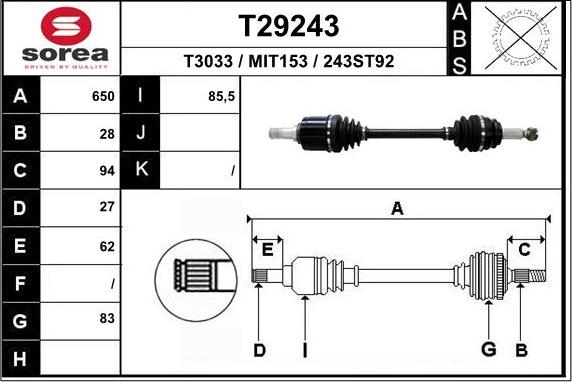 EAI T29243 - Приводной вал autospares.lv