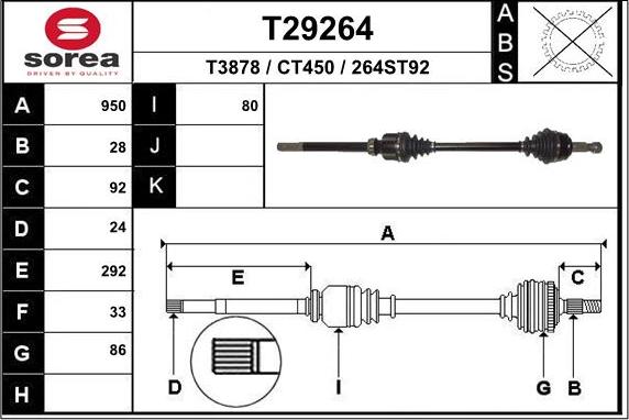 EAI T29264 - Приводной вал autospares.lv