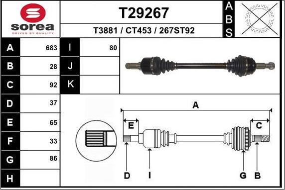 EAI T29267 - Приводной вал autospares.lv