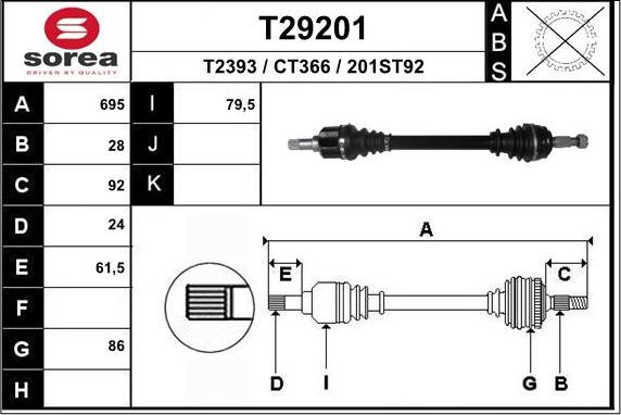 EAI T29201 - Приводной вал autospares.lv