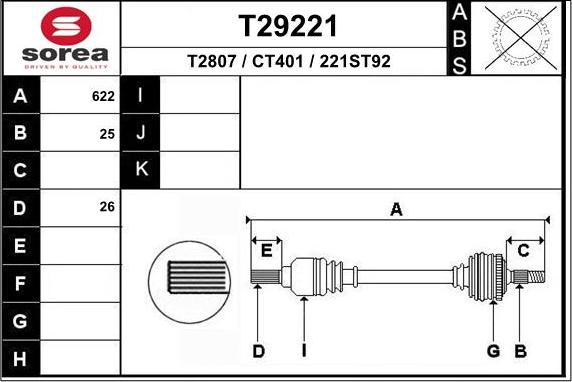 EAI T29221 - Приводной вал autospares.lv