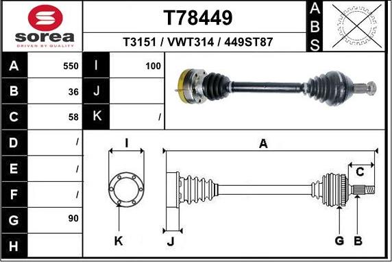 EAI T78449 - Приводной вал autospares.lv