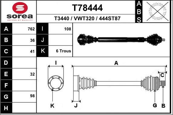 EAI T78444 - Приводной вал autospares.lv