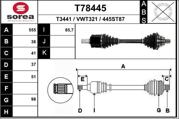 EAI T78445 - Приводной вал autospares.lv