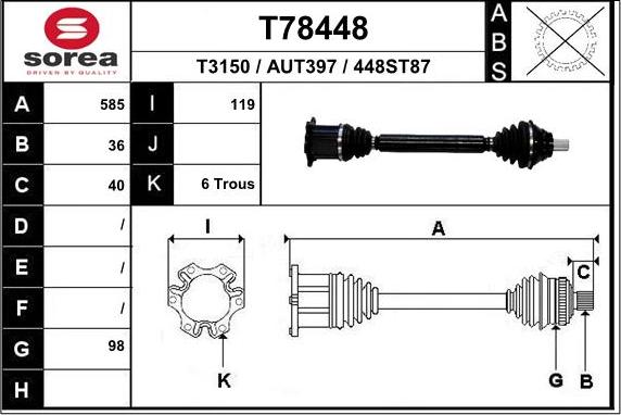 EAI T78448 - Приводной вал autospares.lv