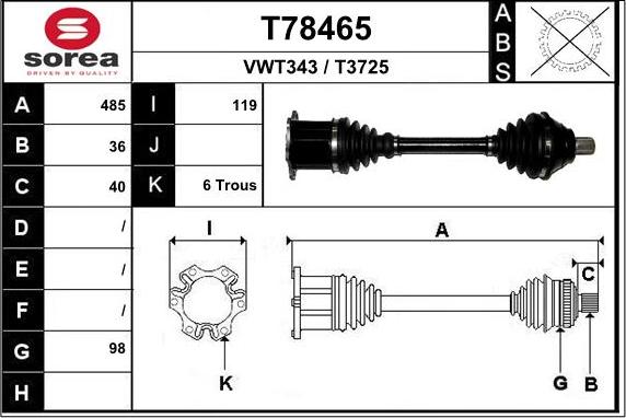 EAI T78465 - Приводной вал autospares.lv