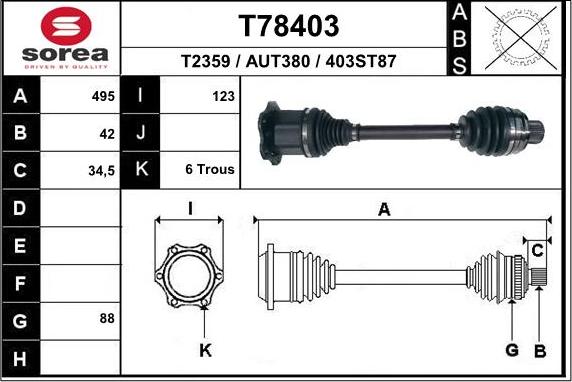 EAI T78403 - Приводной вал autospares.lv